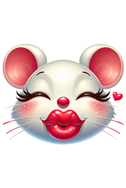 StoryGift Romania Sticker Autocolant 70CM cu o femela soarece care da un pupic, ilustratie, ruj rosu, inimioara,