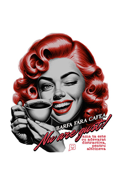 StoryGift Romania Sticker Eticheta 40CM Adeziv Fata Vesela cu Cafea Text Barf...