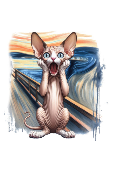 StoryGift Romania Sticker Cu Pisica Sphynx Speriata/uimita, Se Tine Cu Mainil...