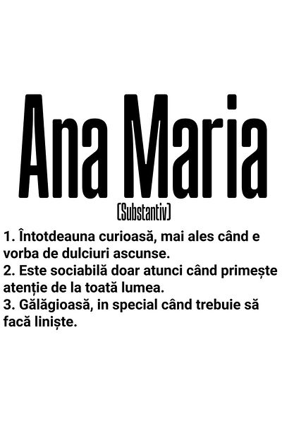 StoryGift Romania Sticker Cu Numele Ana Maria, Si Mesaj Amuzant, Curioasa, Sociabila, Galagioasa Cu Margini