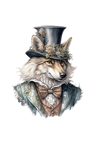 StoryGift Romania Sticker Eticheta 40CM cu un lup cu palarie, ilustratie, job...