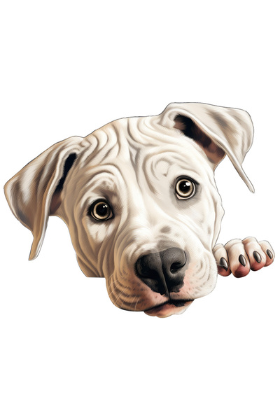 StoryGift Romania Sticker Autocolant 70CM cu un catel alb care se uita sfios, ilustratie, labuta, gheare, pentru