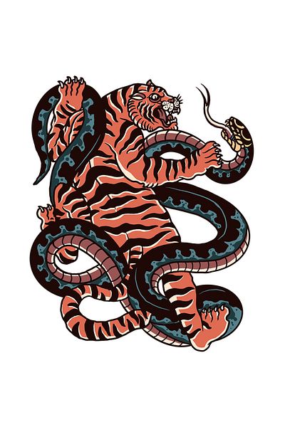 StoryGift Romania Adhesive Sticker 90CM With Tiger, Snake, Fight, Illustration, Asian, Stripes, with White Edges, PVC