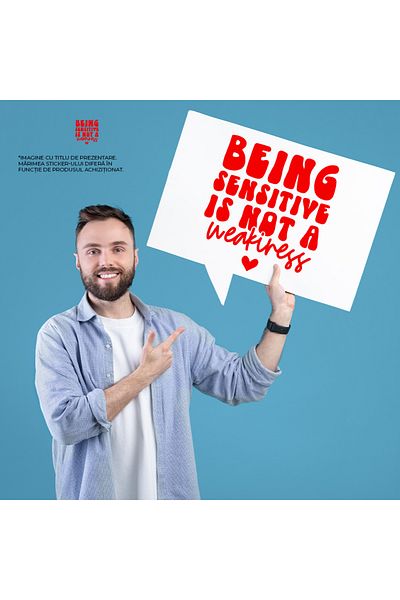 StoryGift Romania Sticker Eticheta 50CM Exterior cu mesajul "Sa fii sensibil nu e o slabiciune" - inimioara , Vi