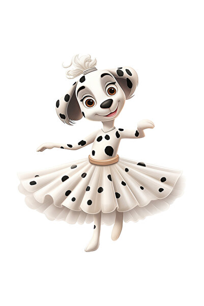 StoryGift Romania Sticker Adeziv 90CM cu o catelusa Dalmatiana, ilustratie, fusta alba cu buline negre, danseaza