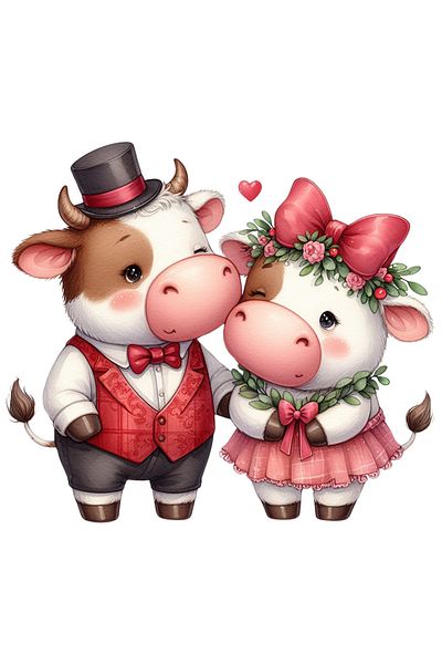 StoryGift Romania Sticker Cu O Vacuta Si Un Taur, Ilustratie, Iubire, Prietenie, Funda, Fusta, Valentine's D