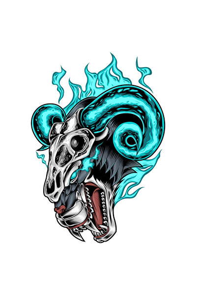 StoryGift Romania Sticker Autocolant 70CM Cu Craniu, Coarne, Pantera, Flacari, Colti, cu Margini Albe, PVC Viny