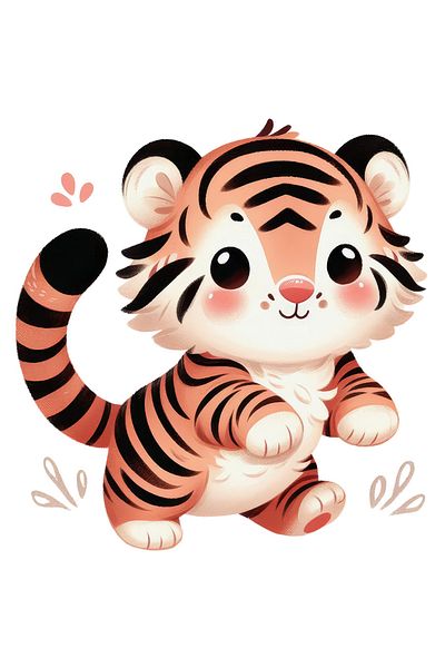 StoryGift Romania Sticker Label 50CM with a playful tiger, illustration, red in the cheeks, for children, small with