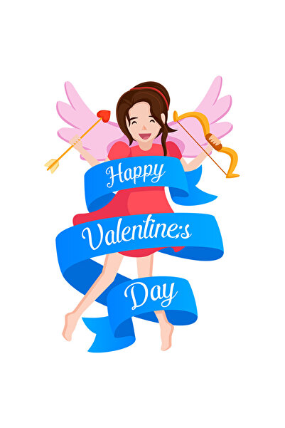StoryGift Romania Sticker Eticheta 50CM Cu Mesaj In Engleza Happy Valentine's Day, Inger, Cupidon, Inima, cu Ma