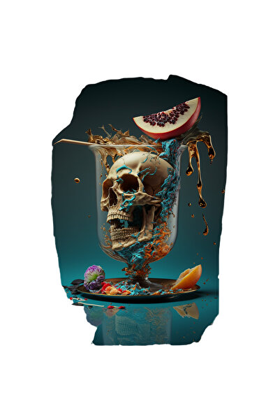 StoryGift Romania Sticker Adeziv 90CM Cu Craniu in Pahar, Cocktail, Fructe, Flori, Bar, Arome, cu Margini Albe,