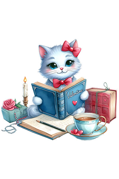 StoryGift Romania Sticker Adeziv 90CM cu o pisicuta care tine o carte deschis...