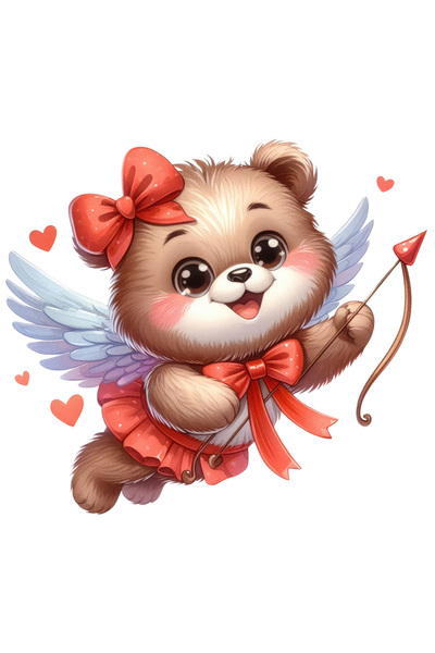 StoryGift Romania Sticker Eticheta 50CM cu un ursulet Cupidon care trage cu arcul, ilustratie, indragostire, ari
