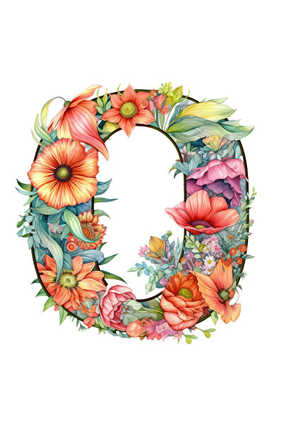 StoryGift Romania Sticker Autocolant 70CM cu litera "O", ilustratie, pentru copii, scoala, elev, flori, abecedar