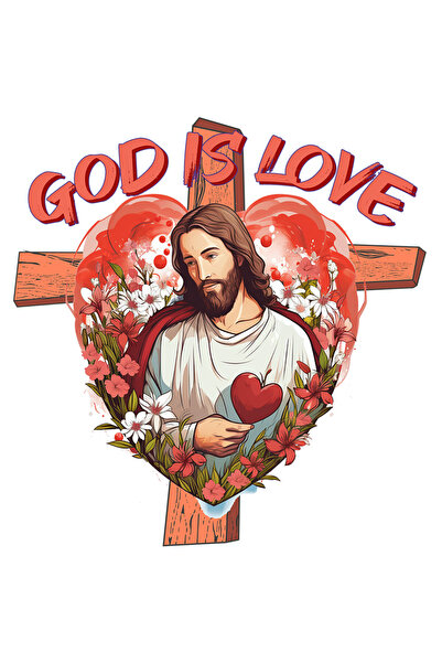 StoryGift Romania Sticker Adeziv 90CM cu mesajul "God is love", religie, ilustratie, credinta, Dumnezeu e iubire