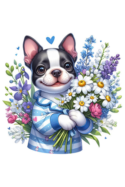 StoryGift Romania Sticker Eticheta 40CM cu un catel vesel care tine un buchet...