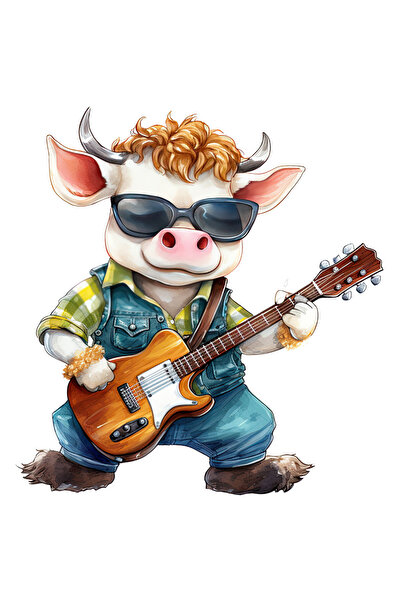 StoryGift Romania Sticker Autocolant 70CM cu un taur care canta la chitara, p...