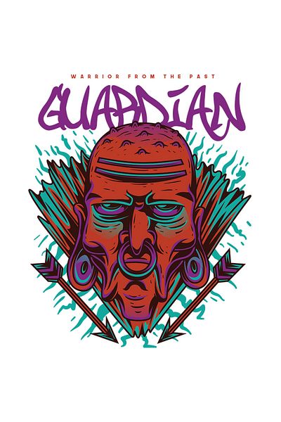 StoryGift Romania Angry Man Portrait Sticker with Nose Ring, Arrows, Purple Text in English Guardian, Artwork