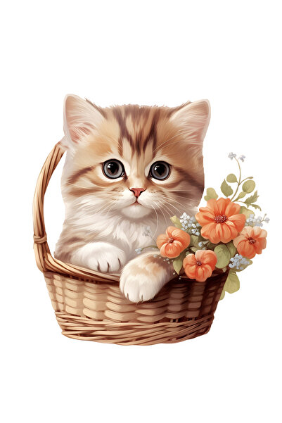 StoryGift Romania Sticker Eticheta 40CM cu o pisicuta care sta intr-un cosule...