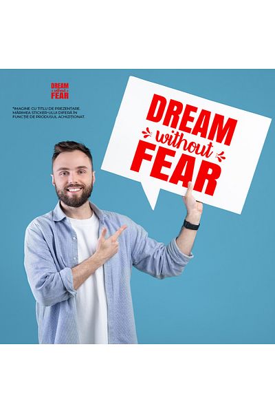 StoryGift Romania Sticker Eticheta 40CM Exterior cu mesaj motivational in engleza "Dream without fear" - viseaza