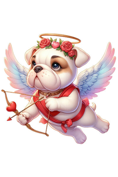 StoryGift Romania Sticker Cu Un Catel Bulldog Francez Care Trage Cu Arcul, Ilustratie, Cupidon, Sageata Vraj