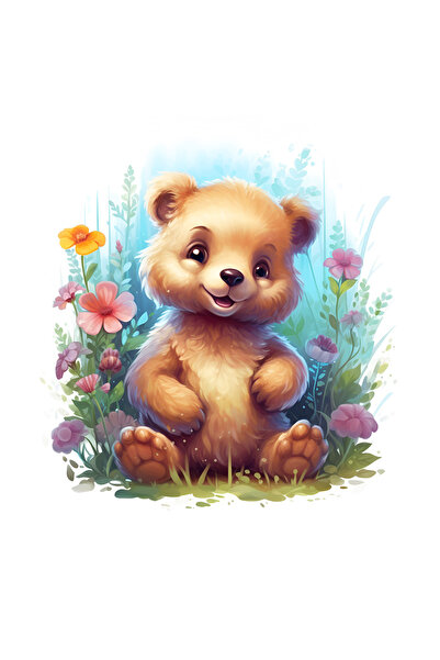 StoryGift Romania Sticker Adeziv 90CM cu un ursulet fericit, in natura, ilust...