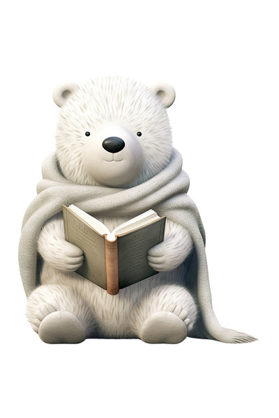 StoryGift Romania Sticker Eticheta 50CM cu un urs polar care citeste, ilustra...