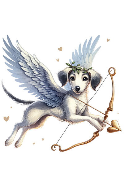 StoryGift Romania Sticker Cu Un Catel Alb Surprins Care Trage Cu Arcul, Ilustratie, Aripi, Zboara, Valentine