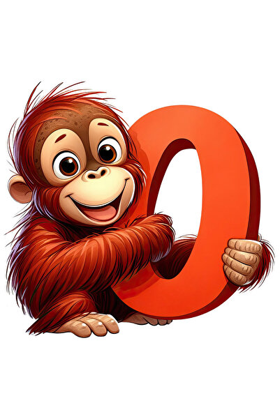 StoryGift Romania Sticker Autocolant 70CM cu o maimutica care tine cifra 0, i...