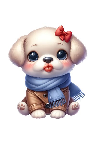 StoryGift Romania Sticker Eticheta 50CM cu un catelus care da un pupic, ilustratie, fular, imbracat gros, frig,