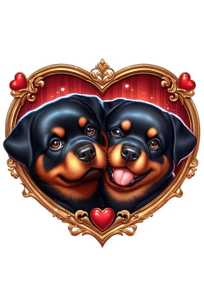 StoryGift Romania Sticker Adeziv 90CM cu o catelusa si un caine, ilustratie, Rottweiler, cadru in forma de inima