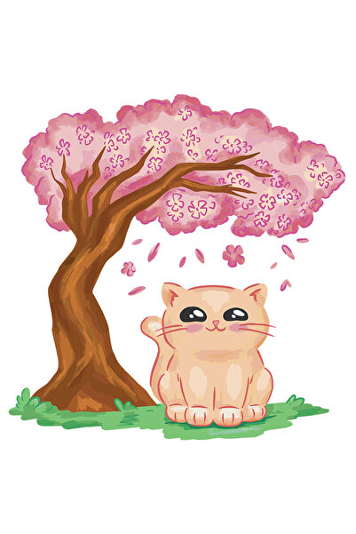 StoryGift Romania Sticker Adeziv 90CM Cu Pisica, Copac Inflorit, Cires, Flori...