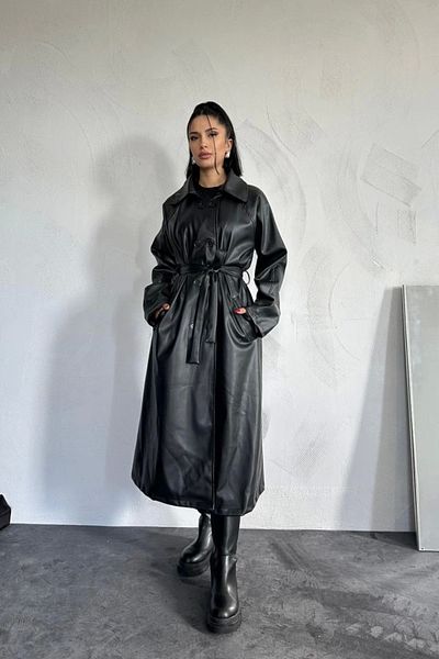 nedo7 Black Raglan Sleeve Trench Coat