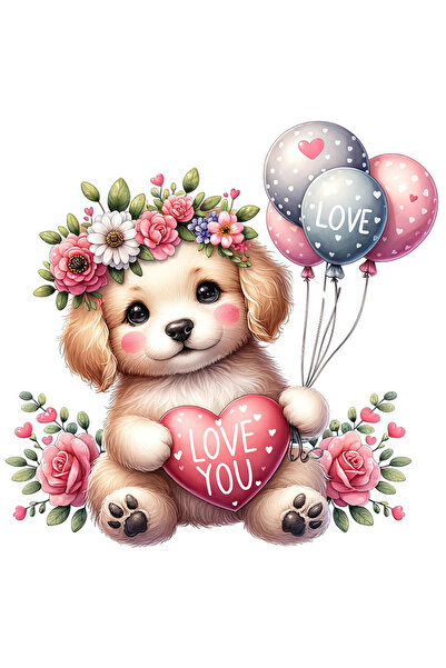 StoryGift Romania Sticker Adeziv 90CM cu un catelus care tine o inimioara pe ...