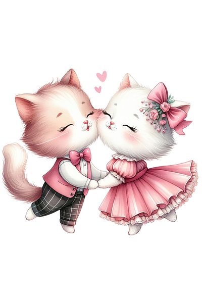 StoryGift Romania Sticker With A Kitten And A Cat, Illustration, Relationship, Friendship, Dress, Happiness, Valentine