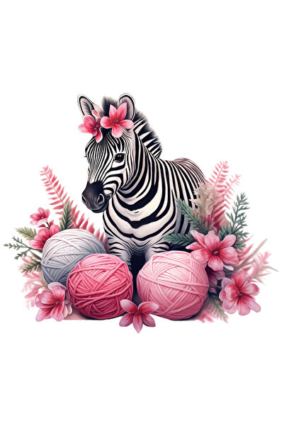 StoryGift Romania Sticker Autocolant 70CM cu o zebra, ilustratie, floricele, gheme de ata, plante, natura, anima