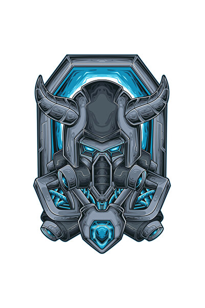 StoryGift Romania Sticker 15 Cm Cu Luptator, Mecha, Viking, Coarne, Sf, Robot, Cu Margini Albe, Pvc Vinyl 15 Cm