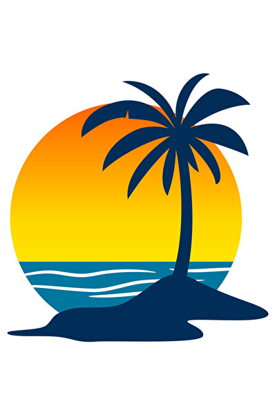 StoryGift Romania Sticker Adeziv 90CM Cu Palmier, Insula, Apus, Vara, cu Margini Albe, PVC Vinyl 90 cm