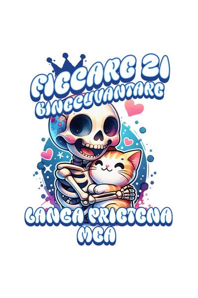 StoryGift Romania Sticker Adeziv 90CM Adeziv Schelete si pisica fiecare zi binecuvantare BFF cu Margini Albe, PV