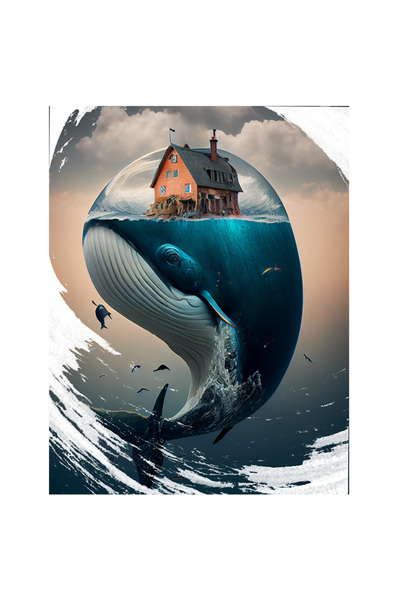 StoryGift Romania Sticker Adeziv 90CM Cu Balena Sarind Din Mare, Desene Anima...