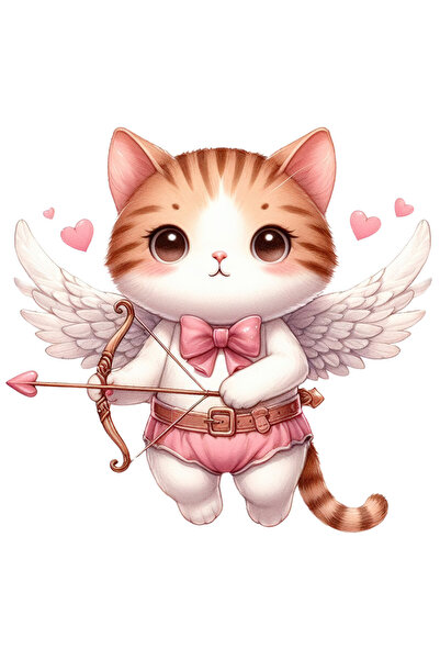 StoryGift Romania Sticker Adeziv 90CM cu o pisicuta Cupidon, rusinata, trage cu arcul, inimioare, ilustratie, ar