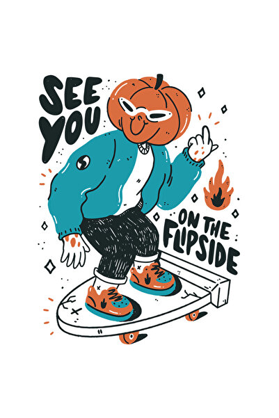 StoryGift Romania Sticker Eticheta 40CM Cu Mesaj In Engleza See You On The Flip Side, Dovleac, cu Margini Albe,