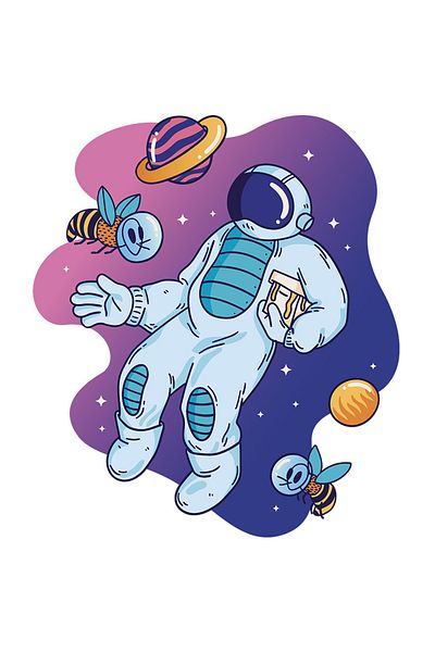 StoryGift Romania Sticker Eticheta 40CM Astronaut Albina In Spatiu, cu Margini Albe, PVC Vinyl 40 cm