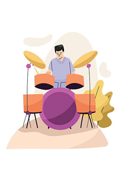 StoryGift Romania Sticker Adeziv 90CM Cu Tobosar, Instrument Muzical, Plante, Tobe, Muzica, cu Margini Albe, PV