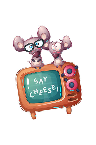 StoryGift Romania Sticker Adeziv 90CM Cu Mesaj In Engleza Say Cheese, Soareci, Televizor, Ochelari, Branza, cu