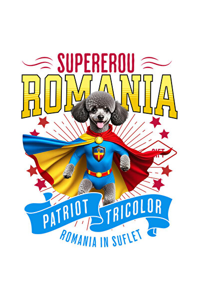 StoryGift Romania Sticker 70CM with Poodle / Poodle Dog in Captain Romania Costume with Cape, Hero