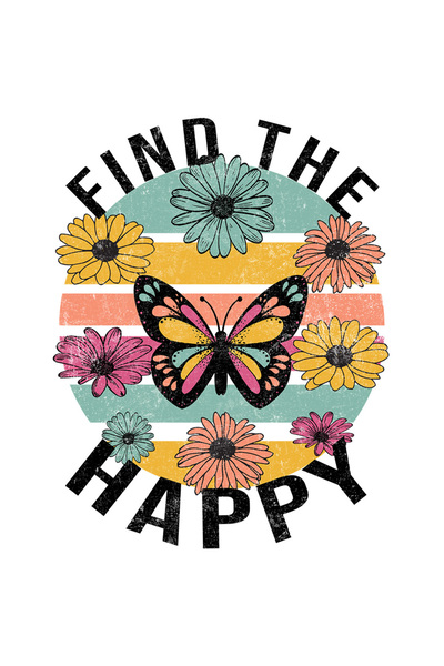 StoryGift Romania Sticker Eticheta 40CM cu mesajul "Find the happy", ilustratie, motivational, fericire, gaseste