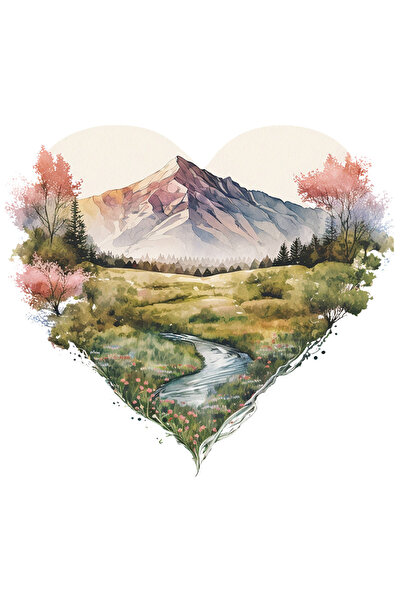 StoryGift Romania Sticker Eticheta 50CM cu un peisaj in forma de inima, munti...