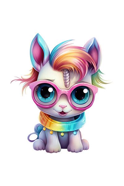 StoryGift Romania Sticker Cu Un Unicorn, Ilustratie, Ochelari, Zambeste, Zgar...