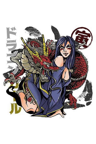 StoryGift Romania Sticker Adeziv 90CM Ilustratie Anime, Dragon, Fata, Simboluri, cu Margini Albe, PVC Vinyl 90 cm