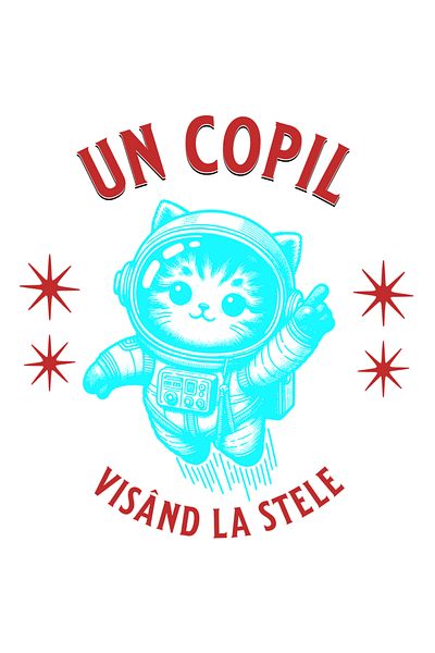 StoryGift Romania Sticker Eticheta 50CM Adeziv Pisica astronaut mesaj motivational UN COPIL VISAND LA STELE cu M